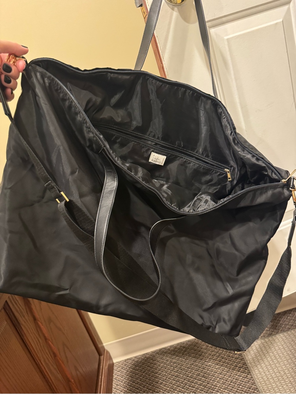 Black Travel Tote Bag - Lightweight Weekender